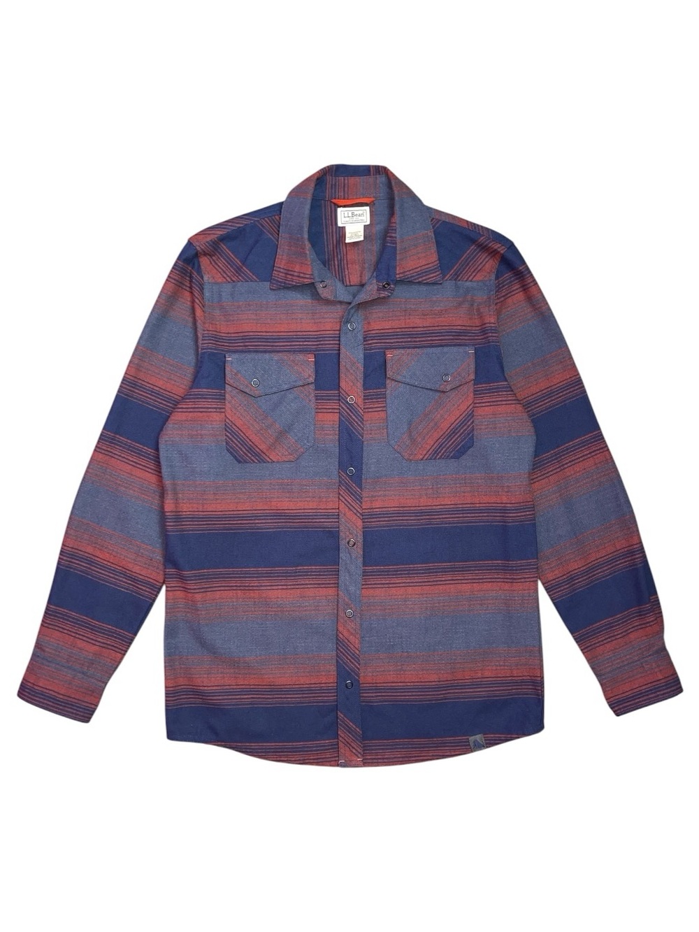 L.L.Bean Canvas Flannel Shirt Men’s Medium Tall Blue Red Snap Button 503286